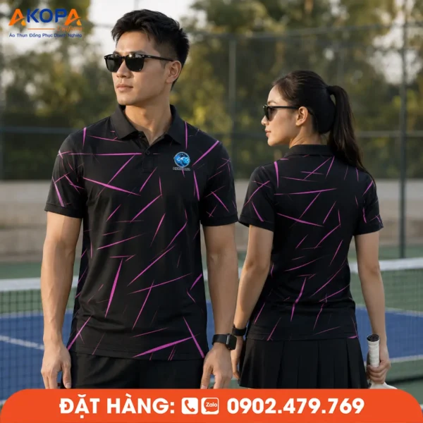 Áo Đồng Phục Pickleball Đen Phối Họa Tiết Tím – PK146
