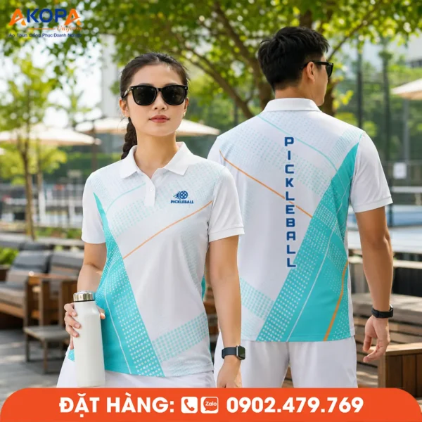 Áo Đồng Phục Pickleball Trắng Phối Xanh Ngọc – PK159