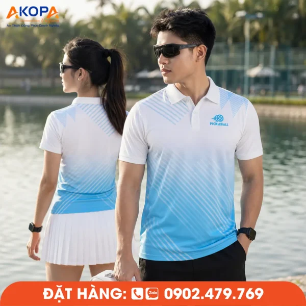 Áo Đồng Phục Pickleball Trắng Phối Xanh Dương – PK172