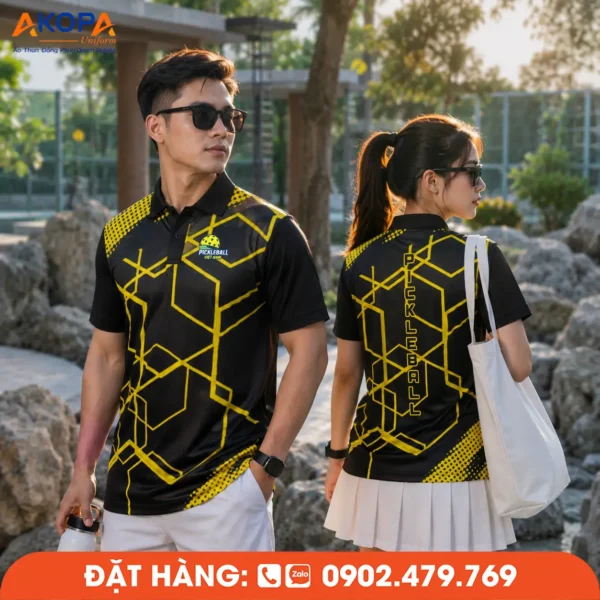 Áo Đồng Phục Pickleball Đen Phối Vàng – PK174