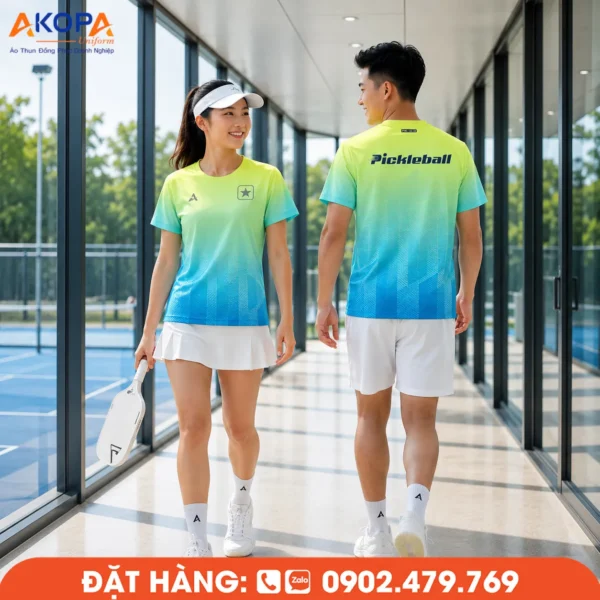 Áo Đồng Phục Pickleball Xanh Dương Chuyển Xanh Chuối – PK107