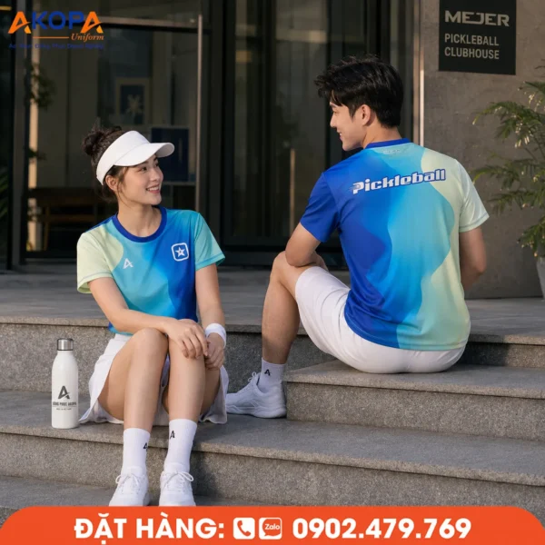 Áo Đồng Phục Pickleball Xanh Navy Chuyển Xanh Ngọc – PK110