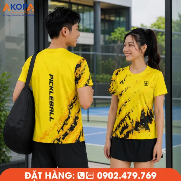 Áo Đồng Phục Pickleball Vàng Phối Họa Tiết Đen – PK111