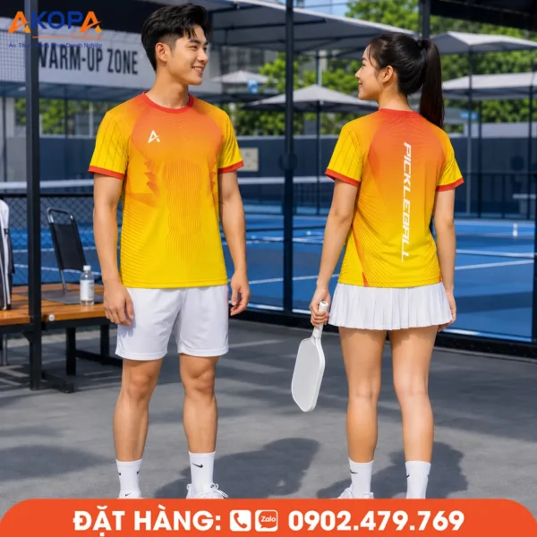 Áo Đồng Phục Pickleball Vàng Chuyển Cam – PK116