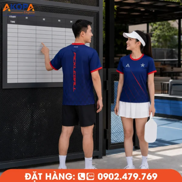 Áo Đồng Phục Pickleball Xanh Navy Phối Viền Đỏ – PK119