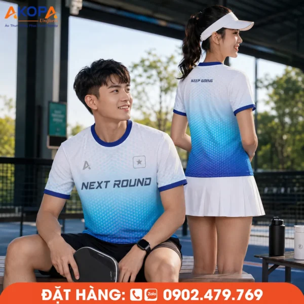 Áo Đồng Phục Pickleball Trắng Chuyển Xanh – PK122
