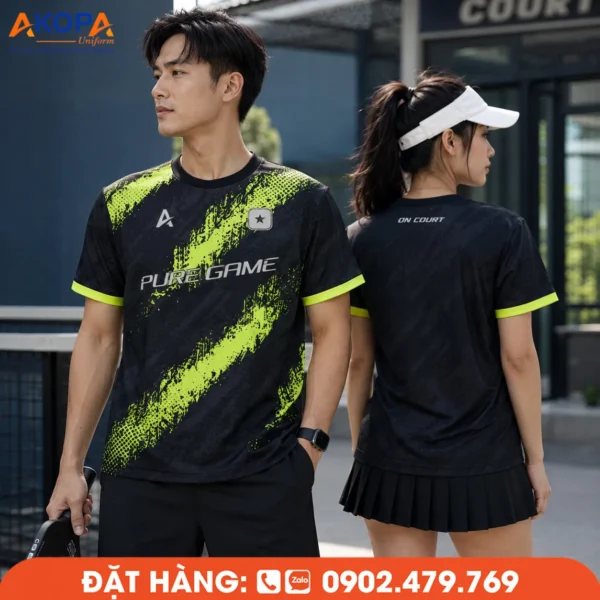 Áo Đồng Phục Pickleball Đen Phối Xanh Neon – PK123