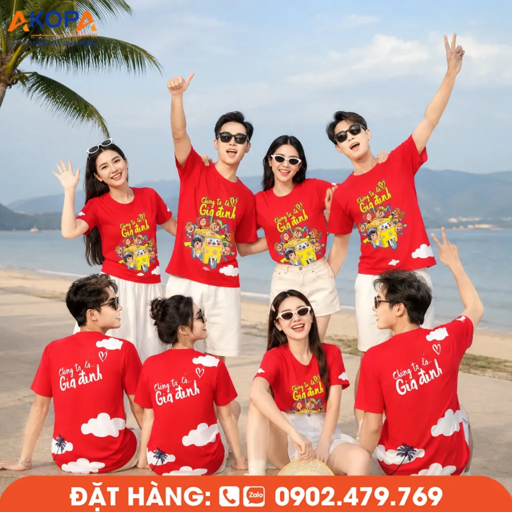 Áo đồng phục team building họa tiết xanh biển tươi mát, thiết kế in 3D nổi bật, mang đến phong cách năng động, phù hợp cho hoạt động bãi biển, du lịch hè và các chương trình gắn kết tập thể.