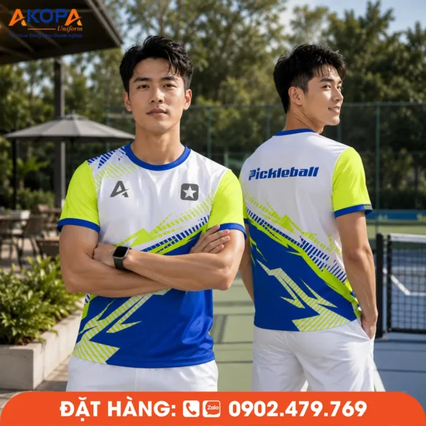 Áo Đồng Phục Pickleball Trắng Xanh Neon – PK269