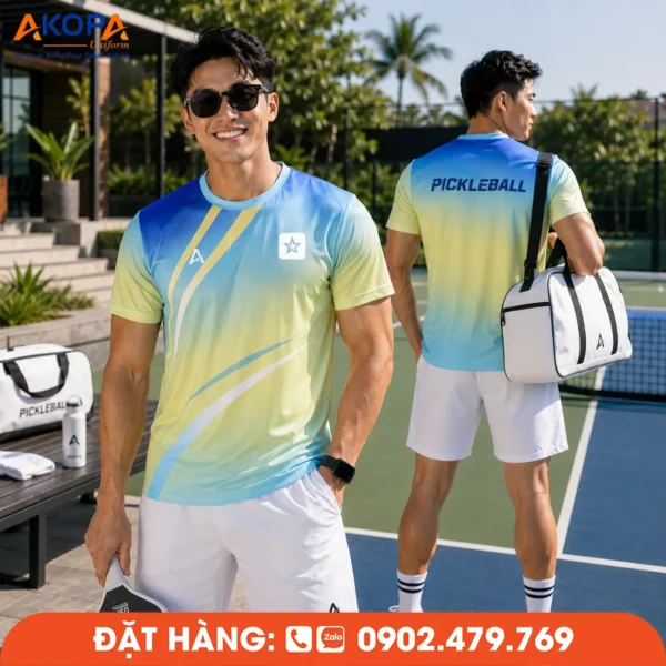Áo Đồng Phục Pickleball Xanh Phối Vàng – PK274