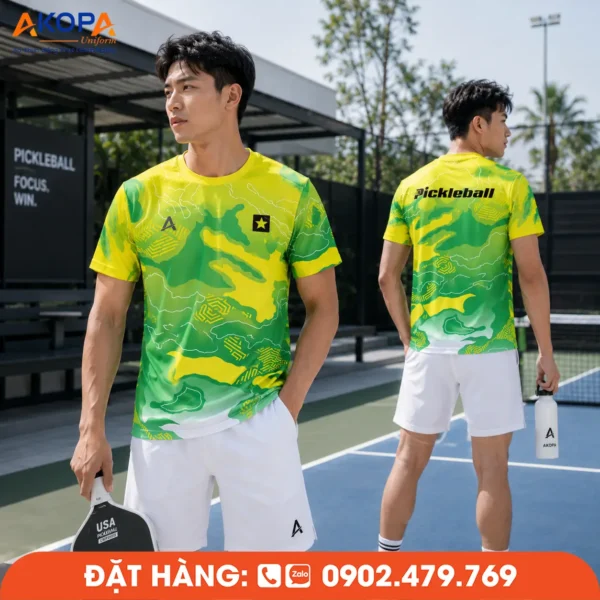 Áo Đồng Phục Pickleball Xanh Lá Phối Vàng – PK276
