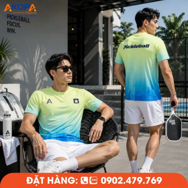 Áo Đồng Phục Pickleball Xanh Ngọc Chuyển Xanh Dương – PK277