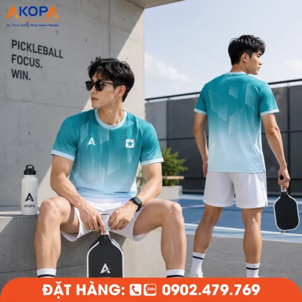 Áo Đồng Phục Pickleball Xanh Ngọc Phối Trắng – PK278