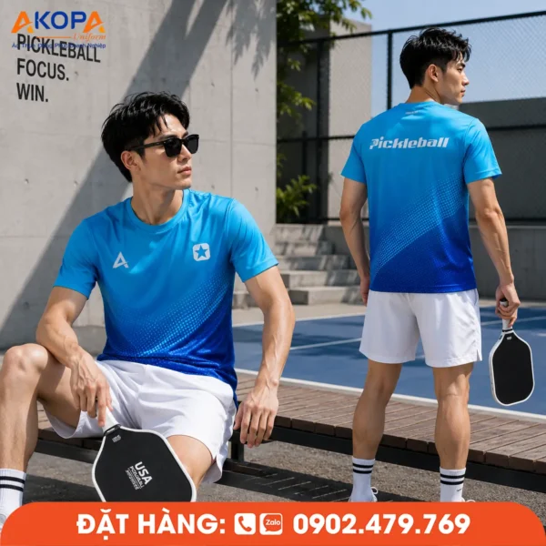 Áo Đồng Phục Pickleball Xanh Dương Phối Xanh Navy – PK279