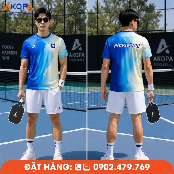 Áo Đồng Phục Pickleball Xanh Phối Trắng – PK280