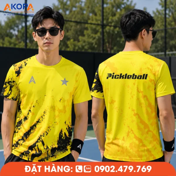 Áo Đồng Phục Pickleball Vàng Phối Họa Tiết Đen – PK281