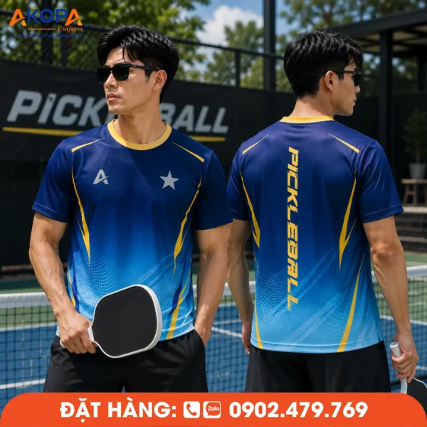 Áo Đồng Phục Pickleball Xanh Navy Phối Xanh Dương – PK283
