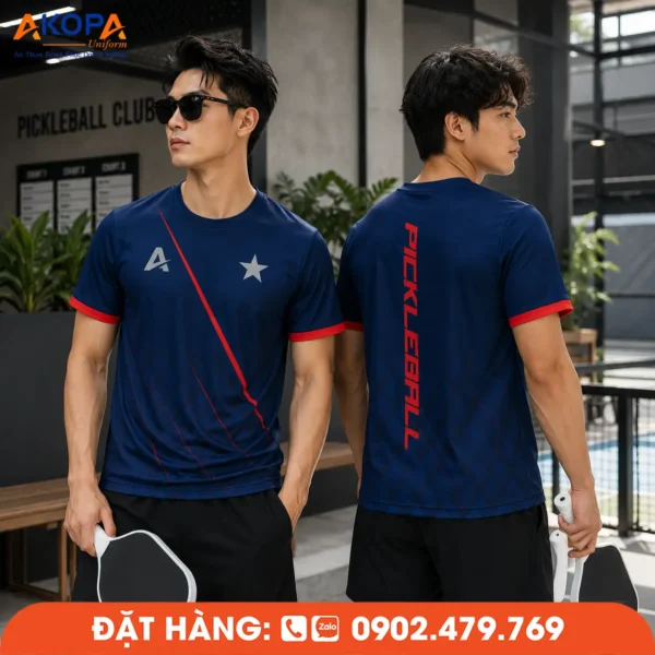 Áo Đồng Phục Pickleball Xanh Navy Phối Viền Đỏ – PK285