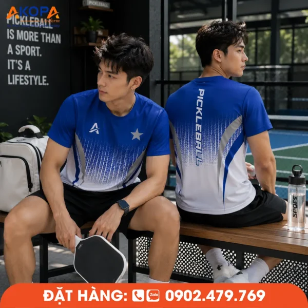 Áo Đồng Phục Pickleball Xanh Dương Phối Trắng – PK286