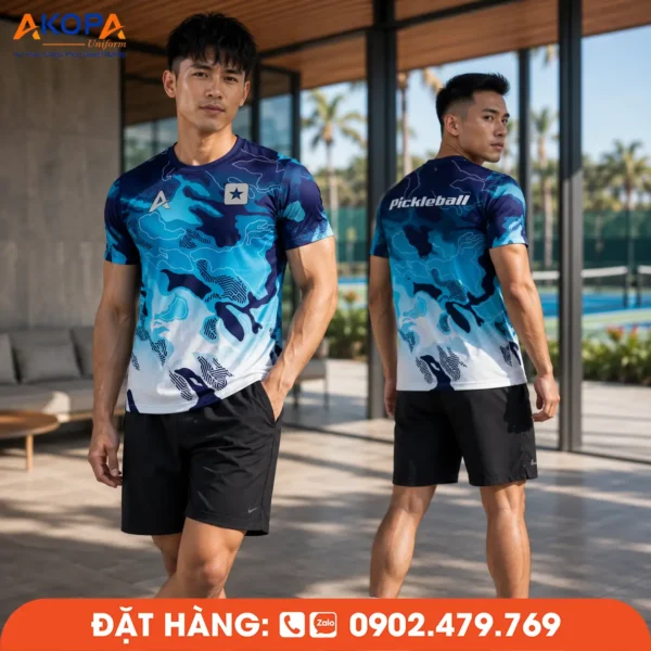 Áo Đồng Phục Pickleball Xanh Phối Trắng – PK261