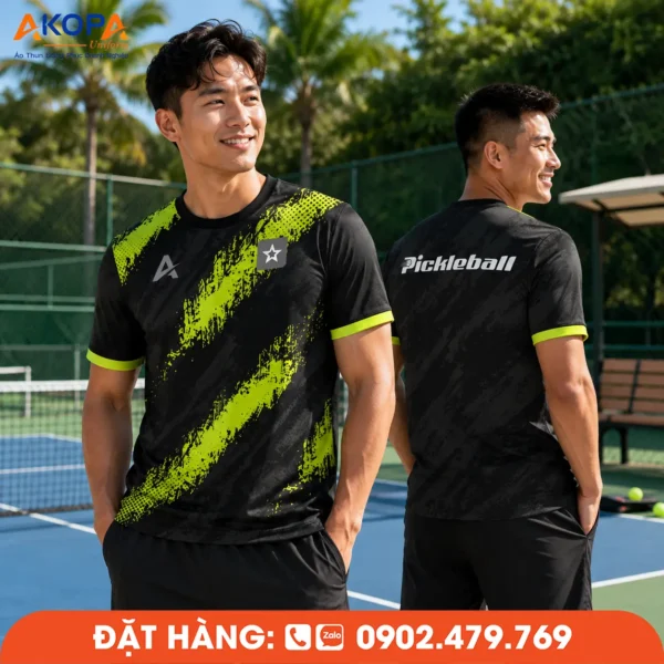 Áo Đồng Phục Pickleball Đen Phối Xanh Neon – PK264