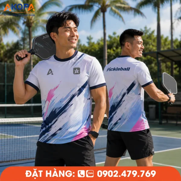 Áo Đồng Phục Pickleball Trắng Xanh Hồng – PK265