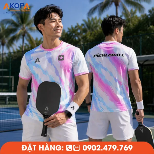 Áo Đồng Phục Pickleball Trắng Hồng Xanh – PK266