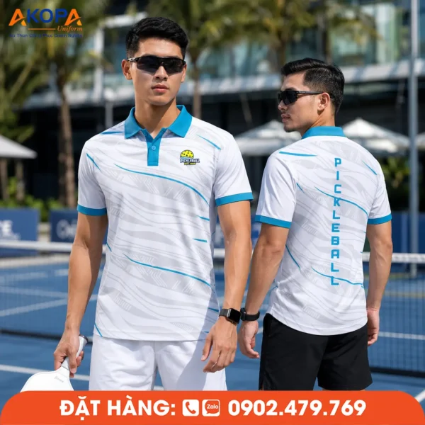 Áo Đồng Phục Pickleball Trắng Phối Xanh – PK180