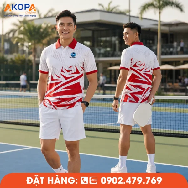 Áo Đồng Phục Pickleball Trắng Đỏ – PK198