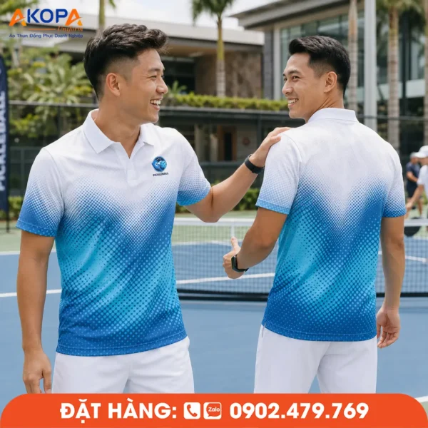Áo Đồng Phục Pickleball Trắng Phối Xanh Dương – PK201