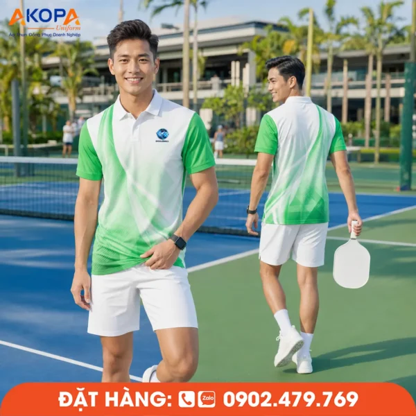Áo Đồng Phục Pickleball Trắng Xanh Lá – PK202