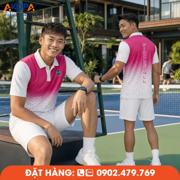 Áo Đồng Phục Pickleball Trắng Phối Hồng – PK203