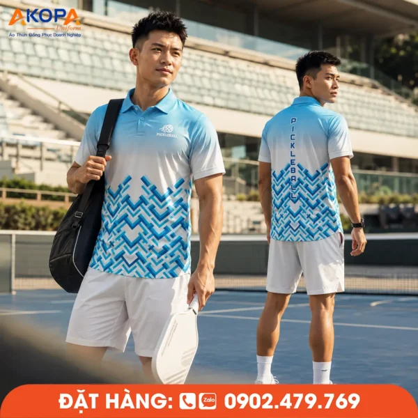 Áo Đồng Phục Pickleball Xanh Dương Phối Trắng – PK208