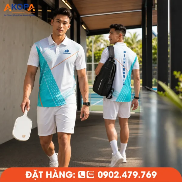 Áo Đồng Phục Pickleball Trắng Phối Xanh Ngọc – PK209