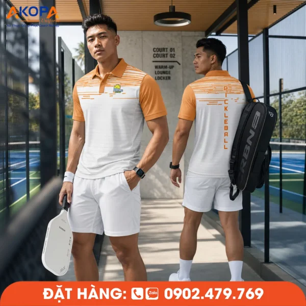 Áo Đồng Phục Pickleball Trắng Phối Cam – PK210