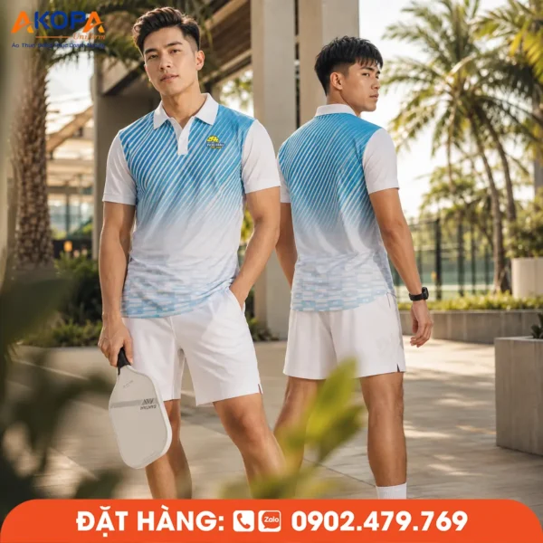 Áo Đồng Phục Pickleball Xanh Dương Phối Trắng – PK212