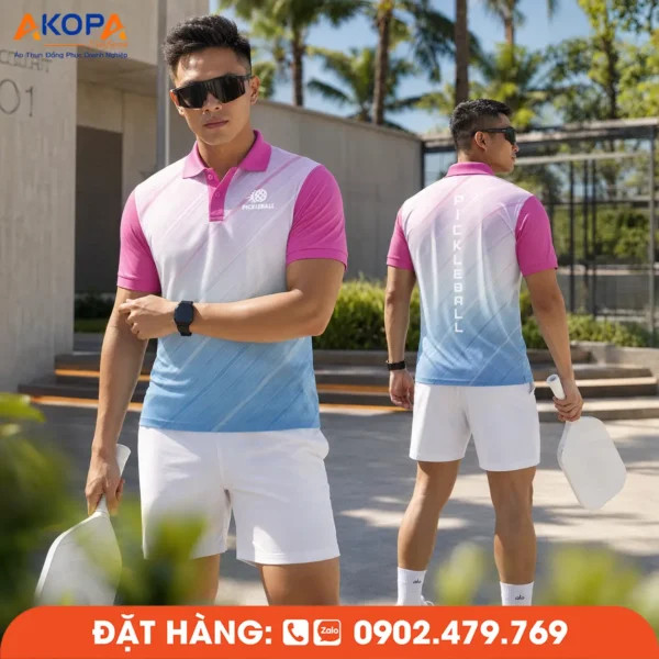 Áo Đồng Phục Pickleball Hồng Trắng Xanh – PK218