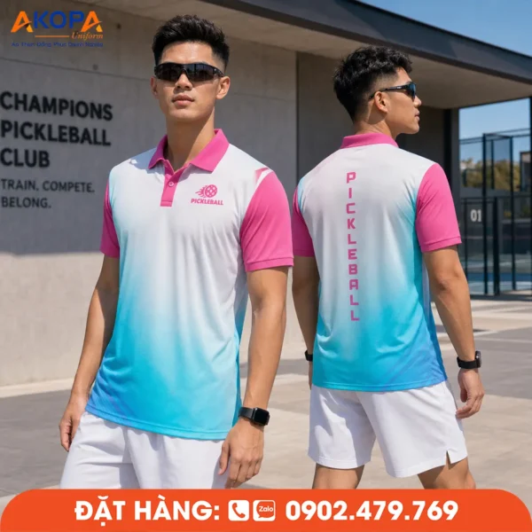 Áo Đồng Phục Pickleball Trắng Xanh Ngọc Hồng – PK219