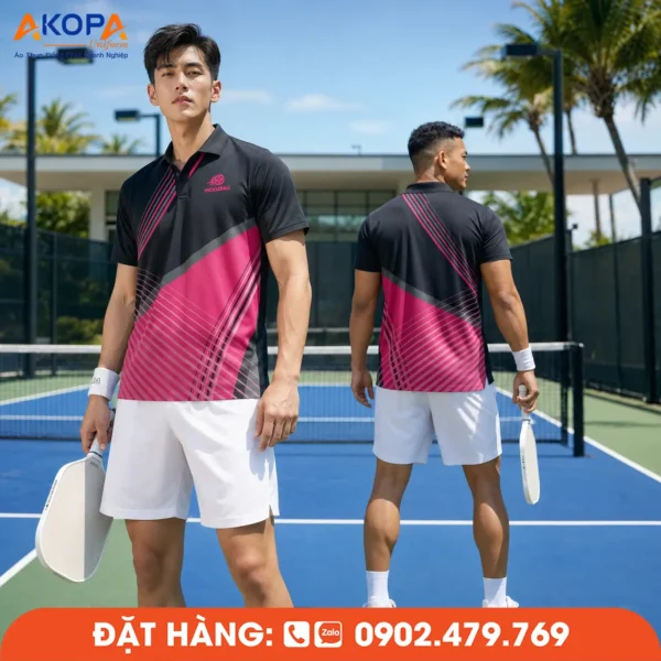 Áo Đồng Phục Pickleball Đen Phối Hồng – PK227