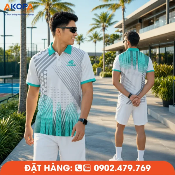 Áo Đồng Phục Pickleball Trắng Phối Xanh Ngọc – PK187