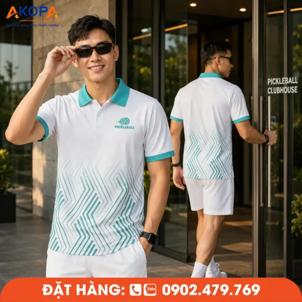 Áo Đồng Phục Pickleball Trắng Phối Xanh Ngọc – PK188