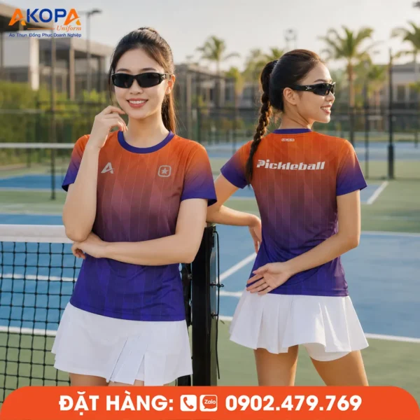 Áo Đồng Phục Pickleball Cam Phối Tím Gradient – PK242