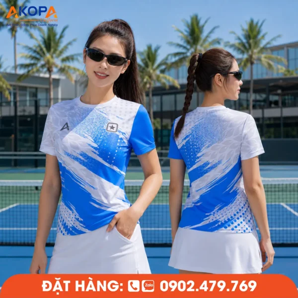 Áo Đồng Phục Pickleball Trắng Phối Xanh Dương – PK243