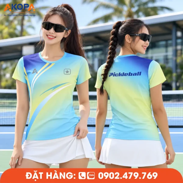 Áo Đồng Phục Pickleball Xanh Ngọc Chuyển Xanh Navy – PK245