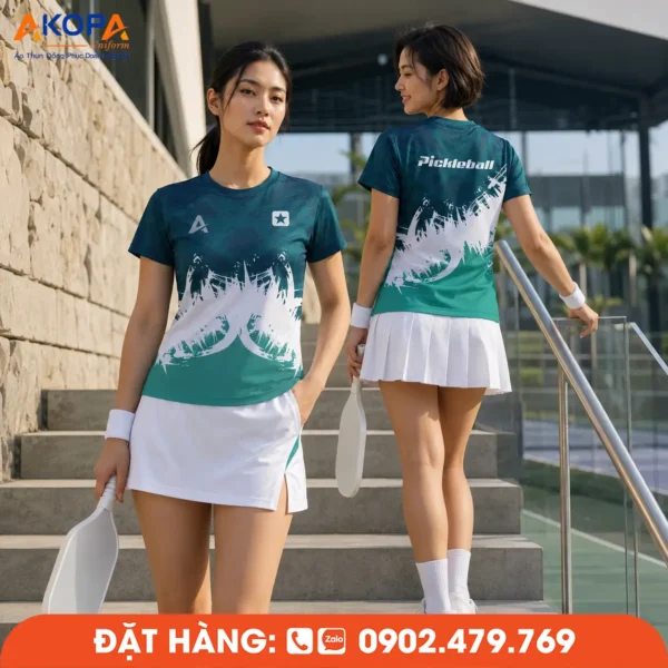 Áo Đồng Phục Pickleball Xanh Ngọc Chuyển Xanh Đậm – PK231