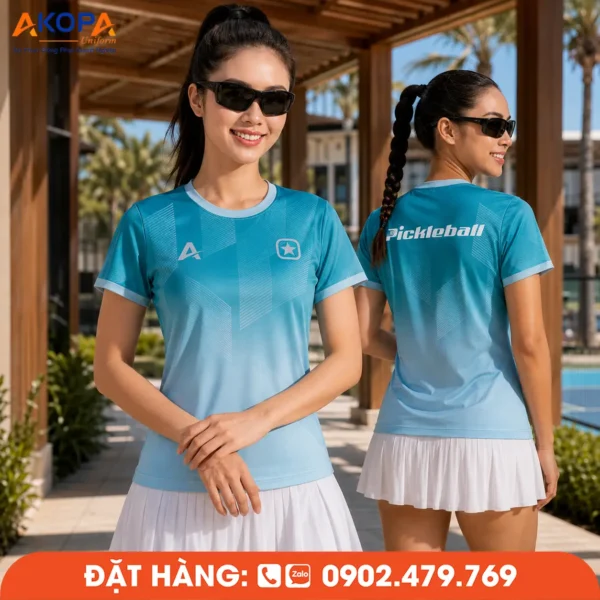 Áo Đồng Phục Pickleball Xanh Thiên Thanh Họa Tiết Chìm – PK249