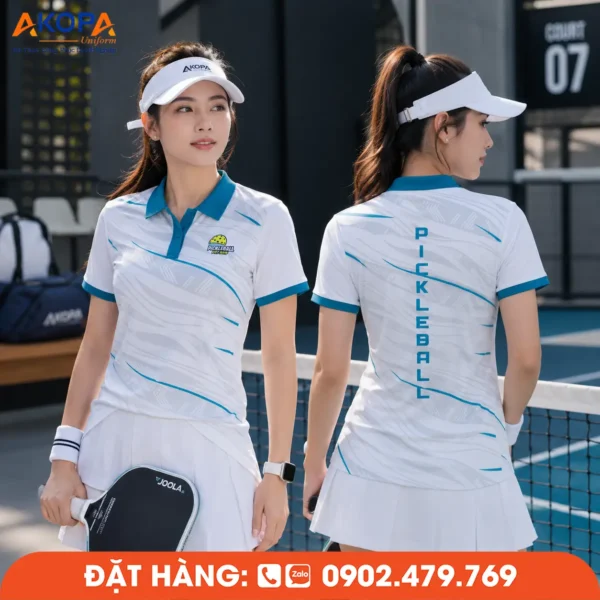 Áo Đồng Phục Pickleball Trắng Phối Xanh – PK289