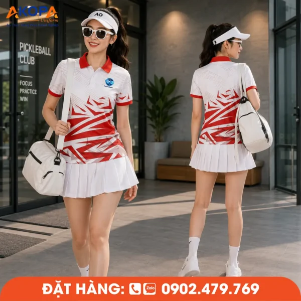 Áo Đồng Phục Pickleball Trắng Đỏ – PK305