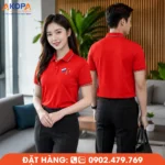 Áo polo đồng phục màu đỏ thiết kế hiện đại, form chuẩn nam nữ, chất liệu thoáng mát, in thêu logo theo yêu cầu. Phù hợp cho doanh nghiệp, sự kiện, hội nhóm và tổ chức chuyên nghiệp.