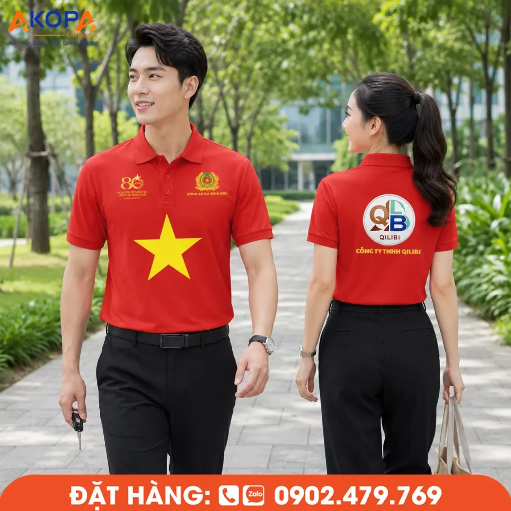 Áo polo đồng phục màu đỏ nổi bật, chất liệu thoáng mát, form chuẩn nam nữ, in thêu logo theo yêu cầu. Phù hợp cho doanh nghiệp, sự kiện, tổ chức và đội ngũ chuyên nghiệp.